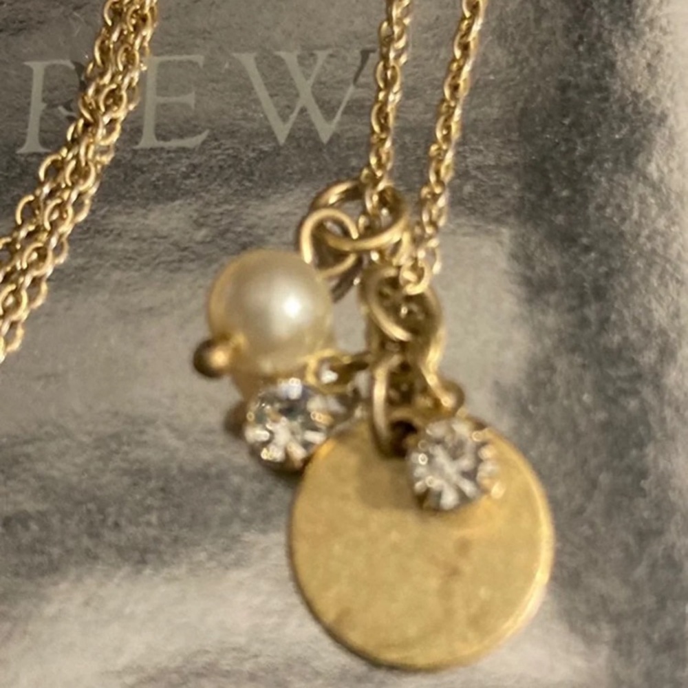 J. CREW Pearl & Rhinestone Drop Gold Necklace